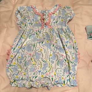 Ishtex Floral Baby Bunny Romper with Pink Accents
